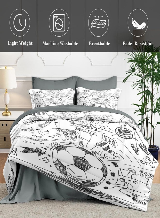 WeCozy 5 Pcs Twin Size Comforter Set with Pillowcase & Sham, Game Soccer Painting Bedding for Kids and Adults, Football Ball Sport Bed in a Bag with Flat Fitted Sheet - Image 4